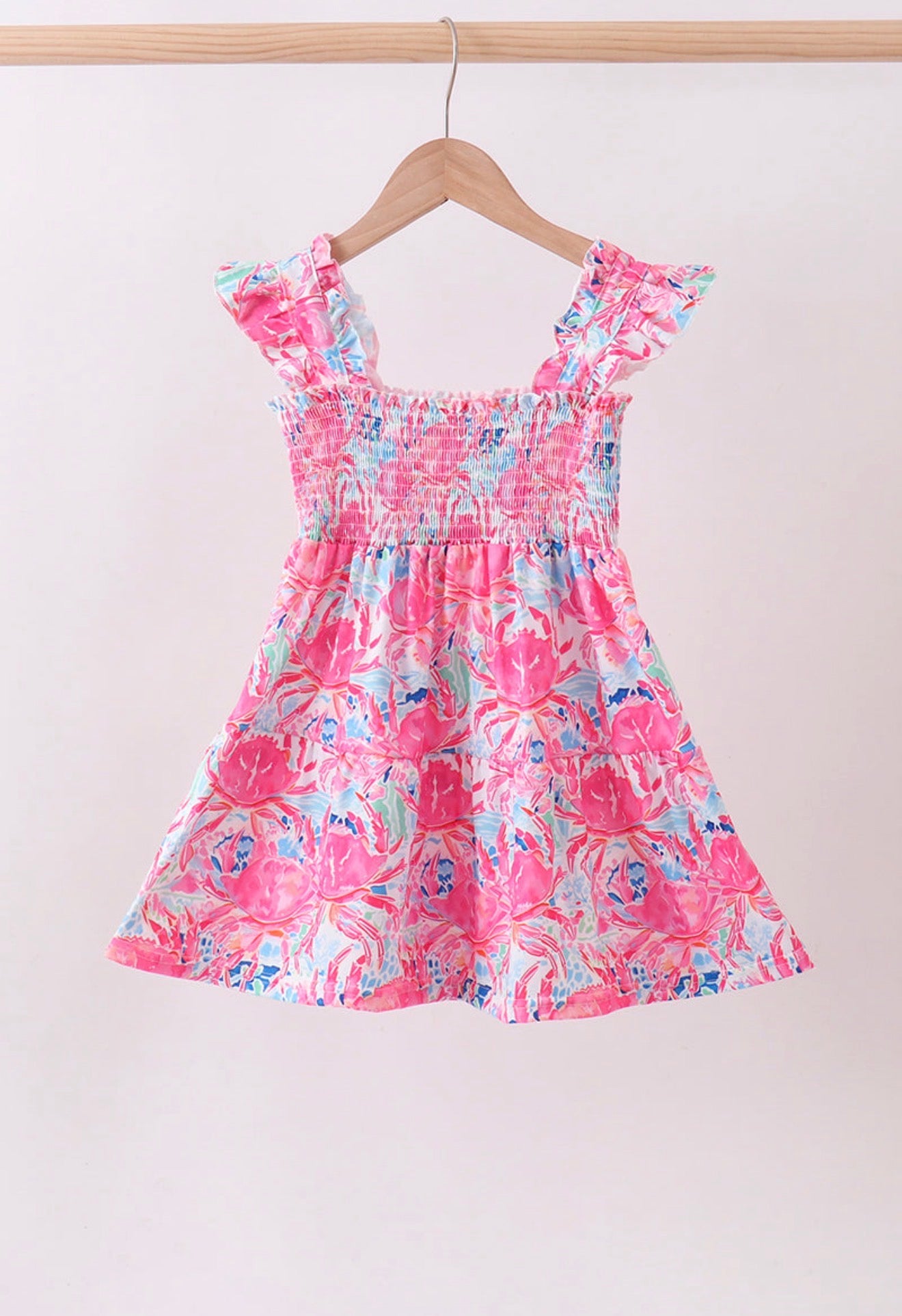 Pink floral smocked ruffle dress