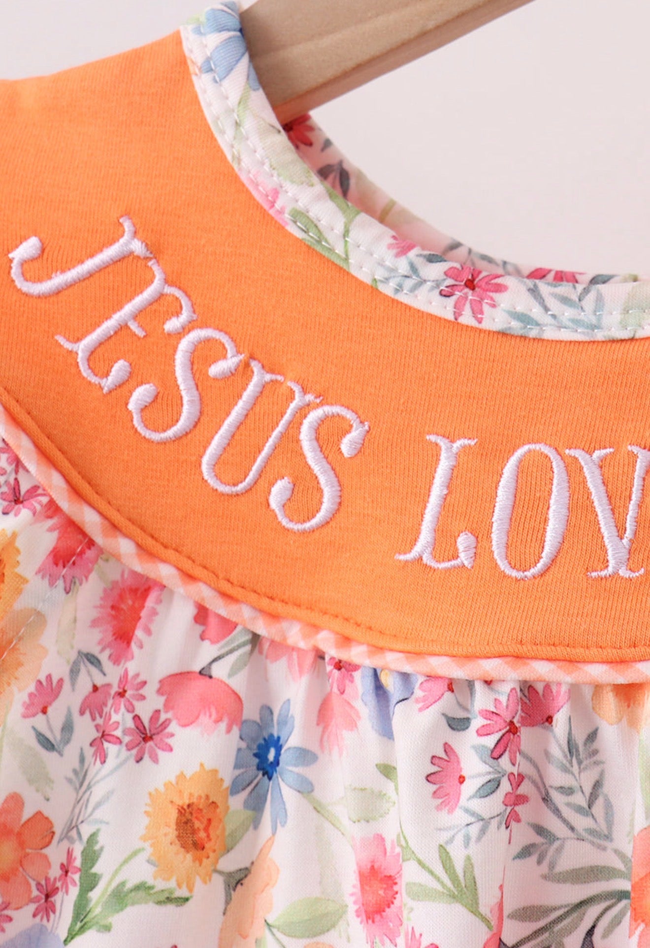 Coral Jesus Loves Me embroidered floral bloomer set