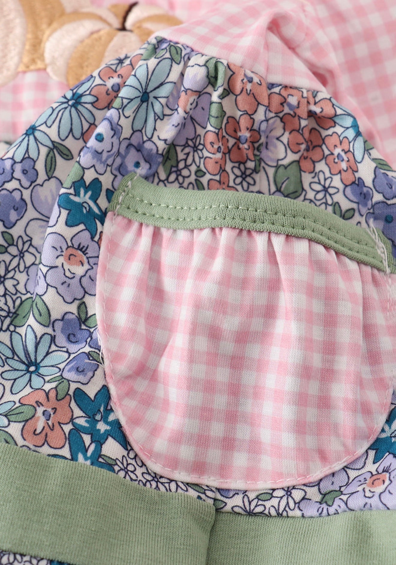 Blue floral pumpkin embroidery girl ruffle bloomer set