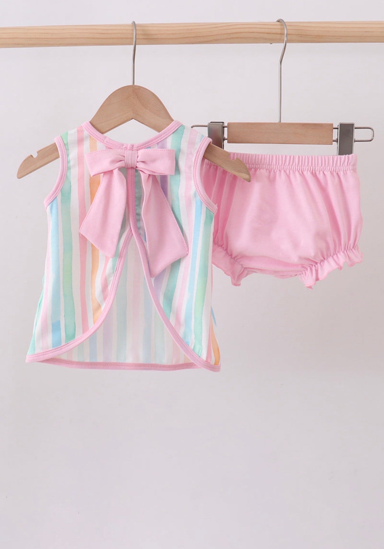Multicolor stripe marine embroidery bloomer set