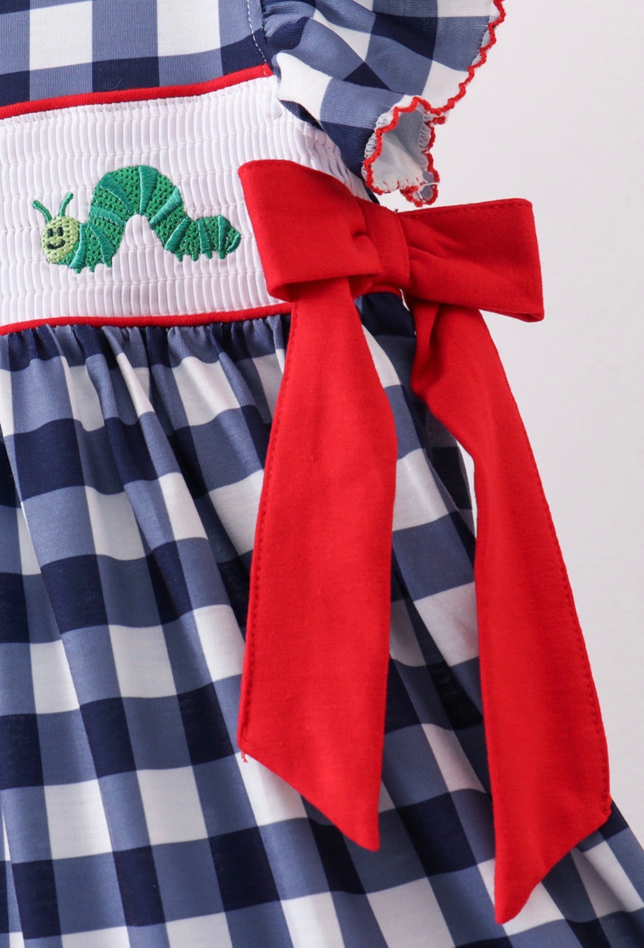 Navy Apple Smocked
Gingham Dress