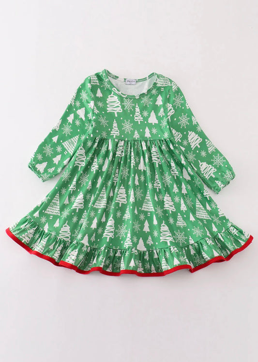 Green Christmas Tree Ruffle Dress