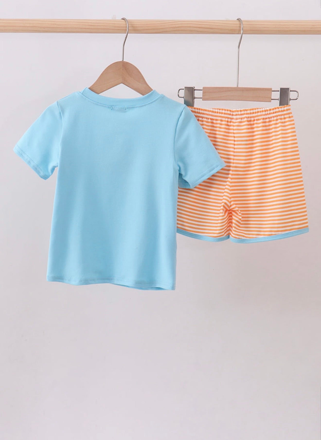 Blue marine embroidery stripe shorts set