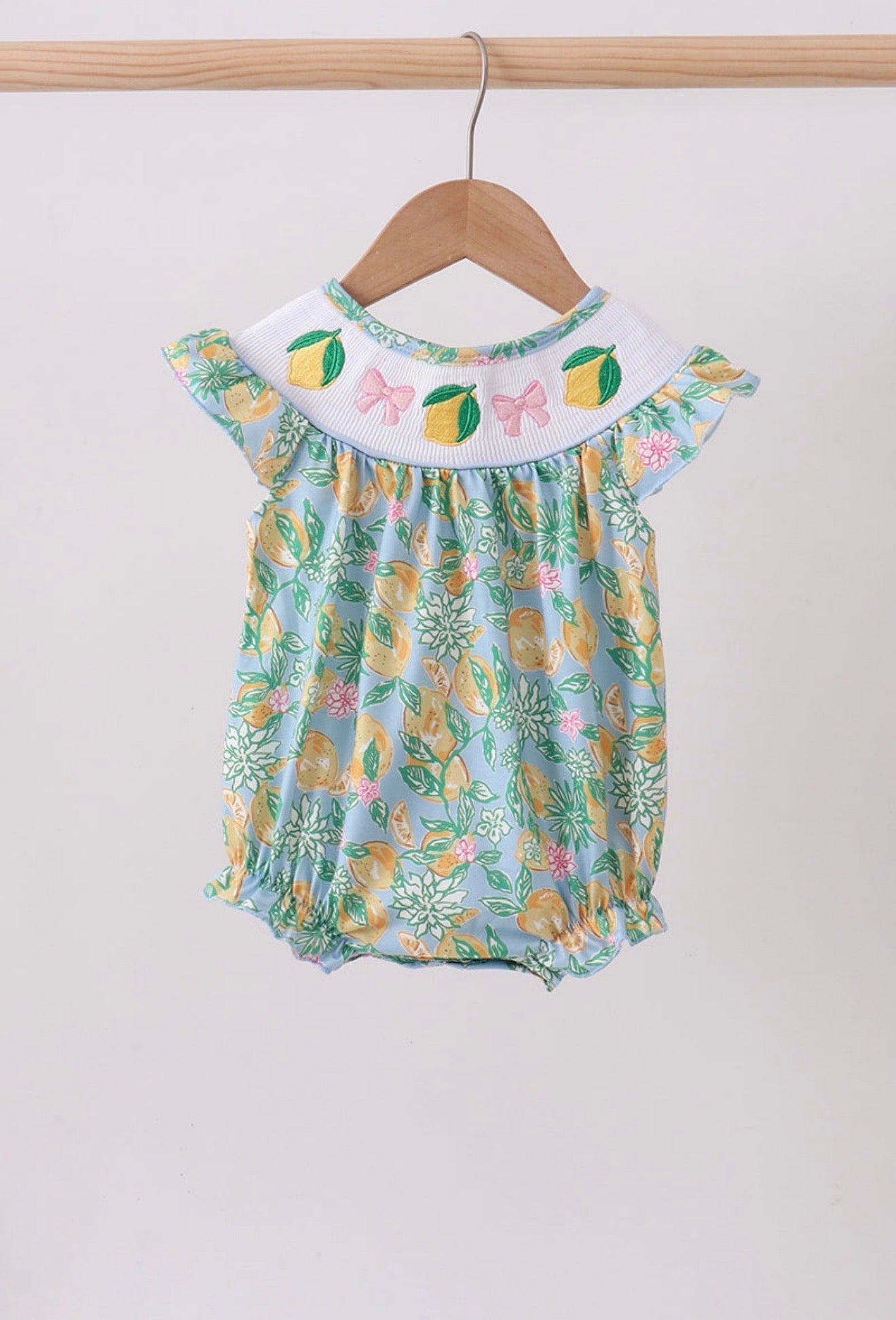 Green lemon smocked ruffle bubble