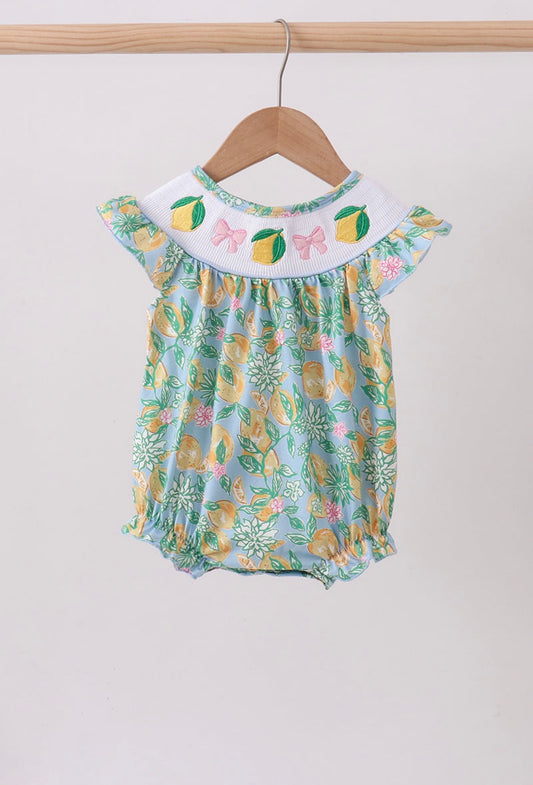 Green lemon smocked ruffle bubble