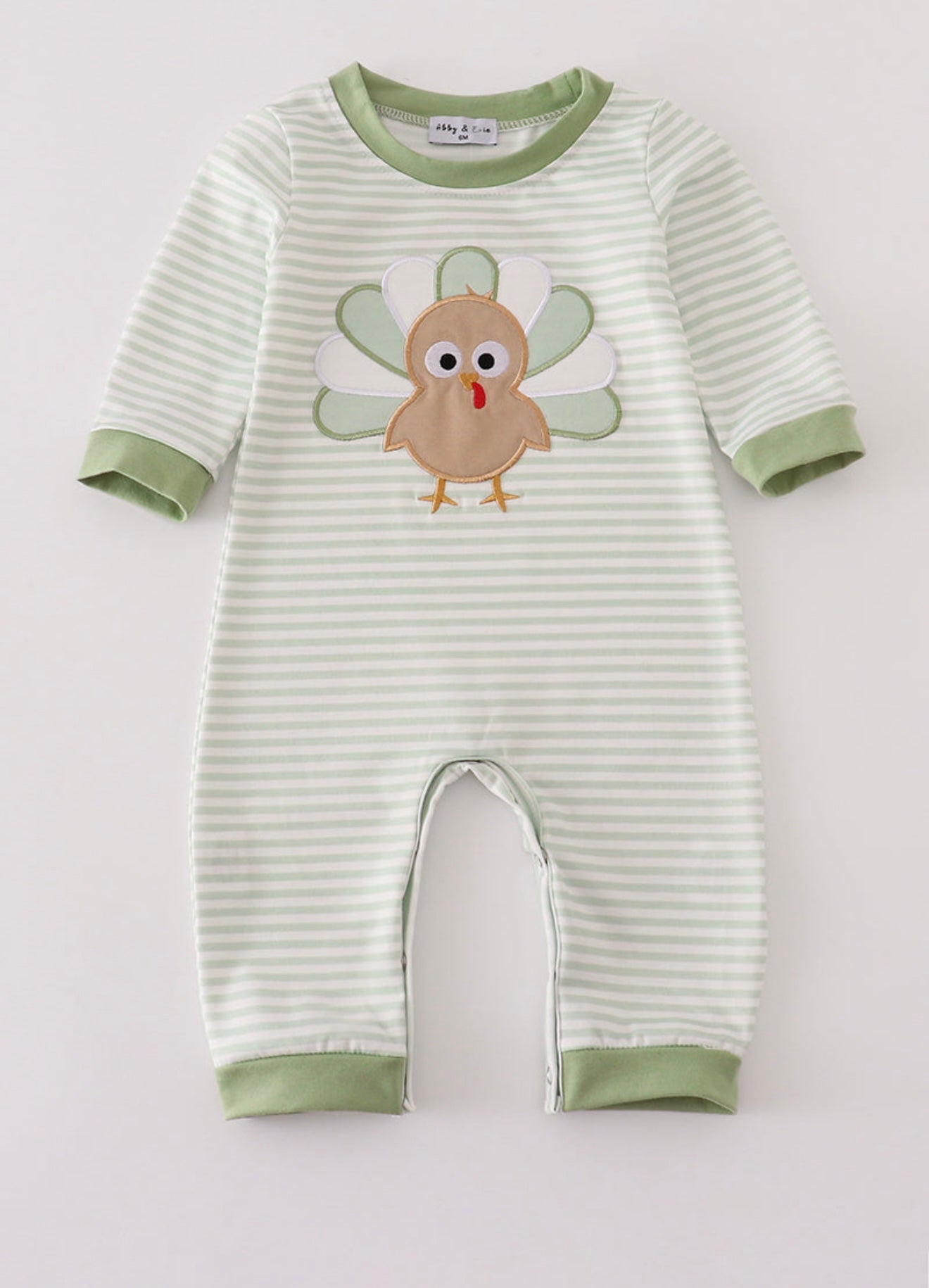 Sage Turkey Appliqué Stripe Boy’s Romper