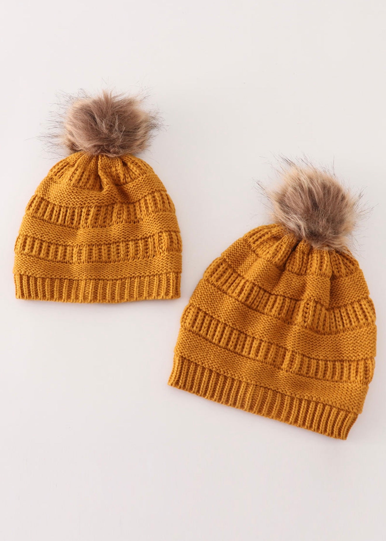 Kids and Adult Pompom Cable Beanie