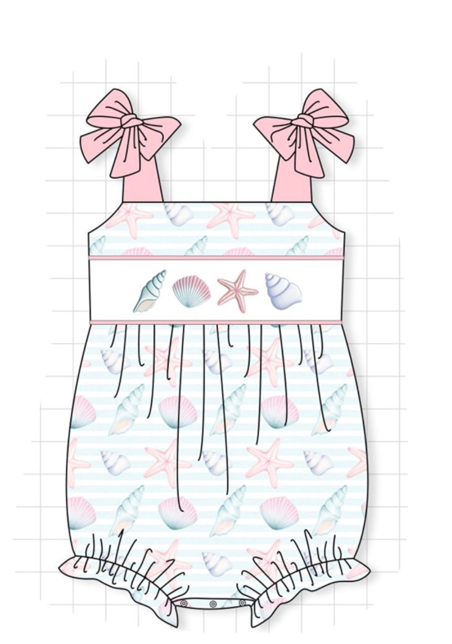 Pink shell starfish embroidery bow bubble