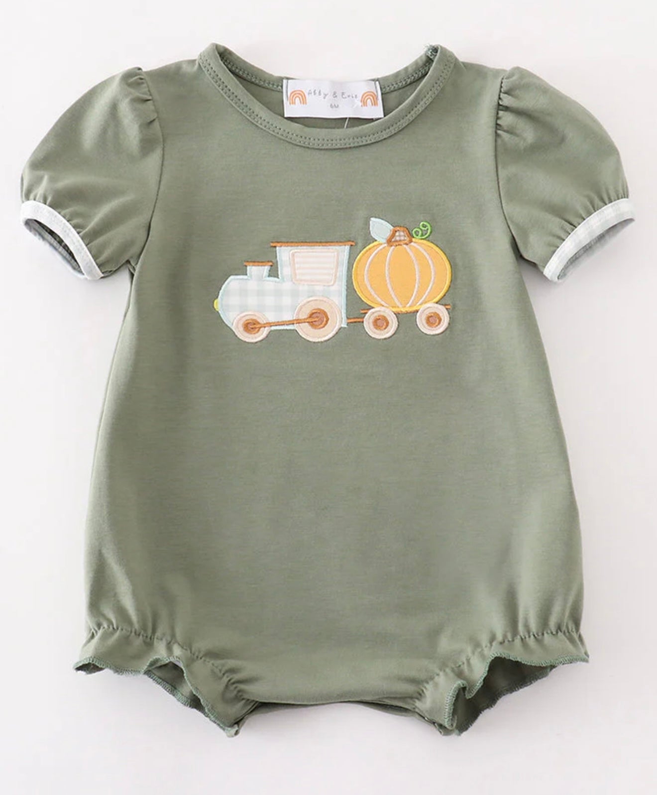 Green train pumpkin appliqué girl bubble