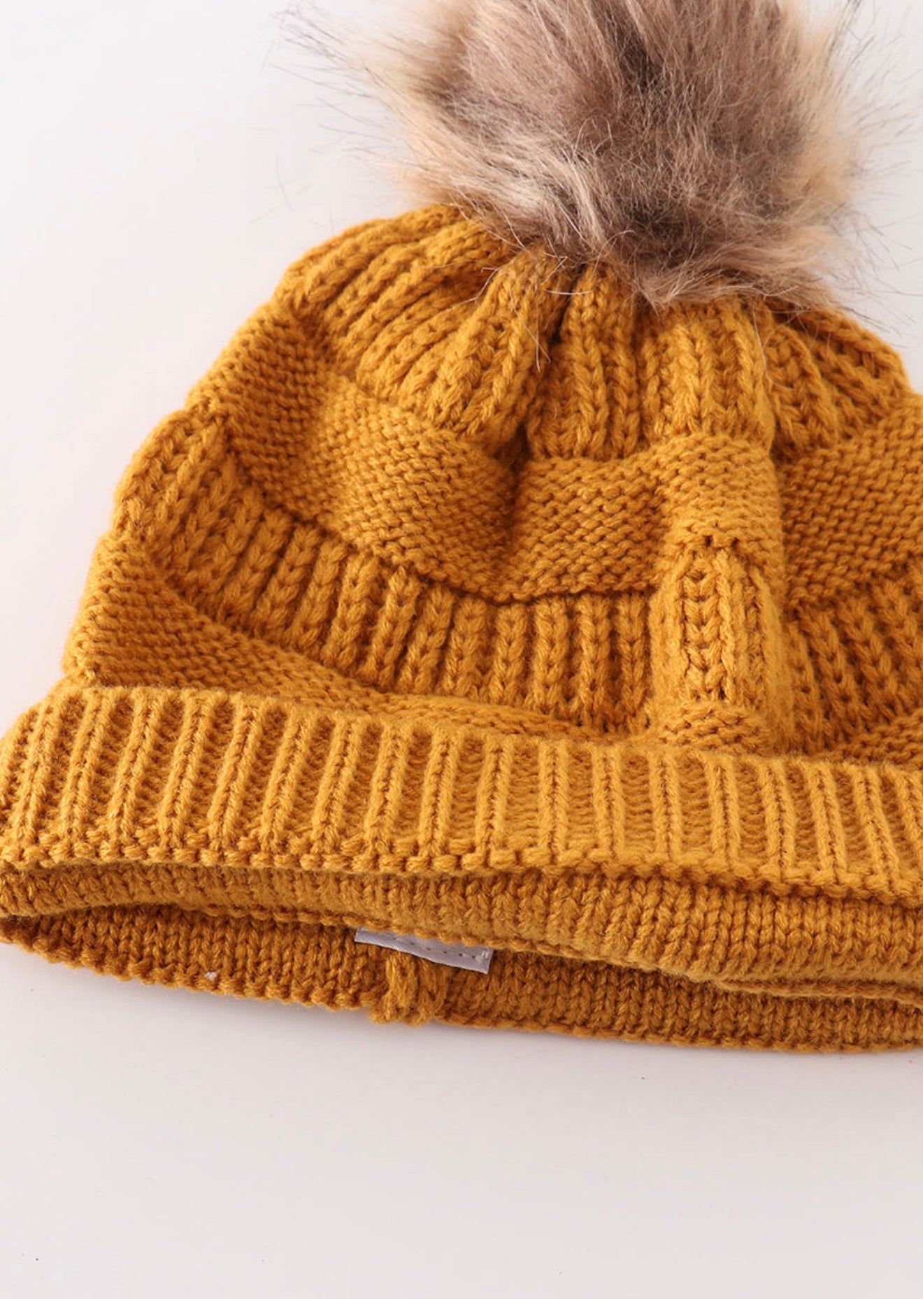 Kids and Adult Pompom Cable Beanie