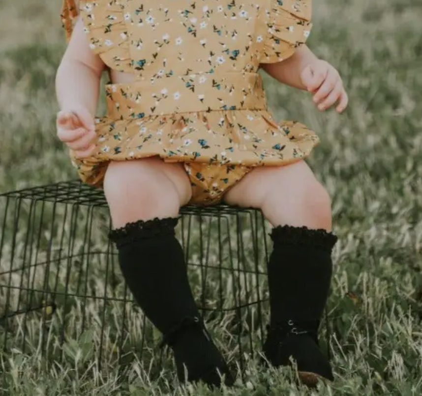 Black Lace Top Knee High Socks