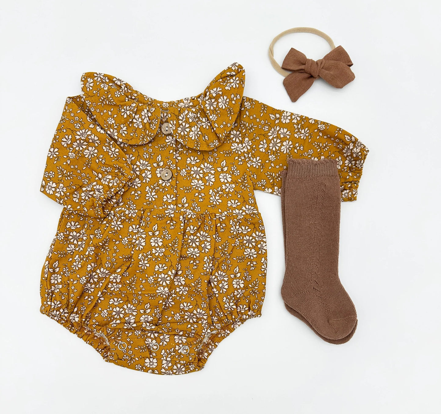 Mustard Floral Romper 3 Piece Set
