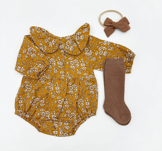 Mustard Floral Romper 3 Piece Set