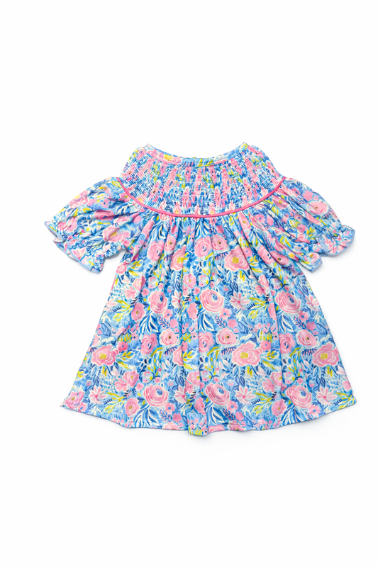 Blue blossom charm smocked dress