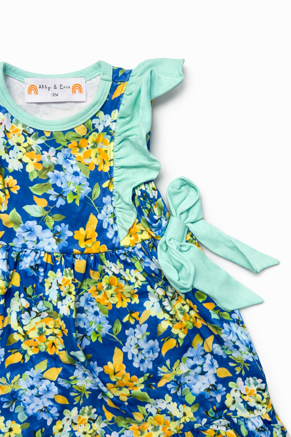 Blue floral ruffle bow dress