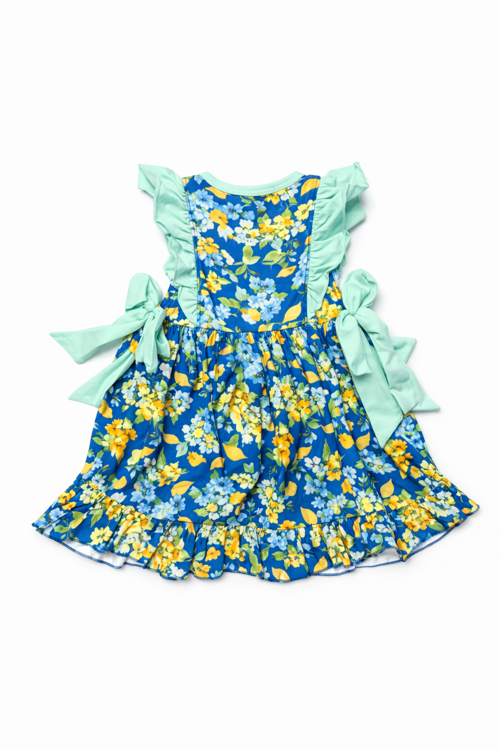 Blue floral ruffle bow dress