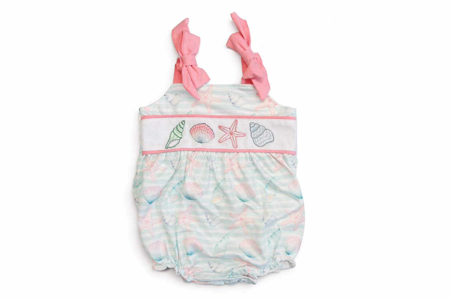 Pink shell starfish embroidery bow bubble
