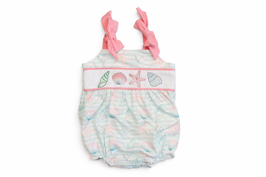 Pink shell starfish embroidery bow bubble