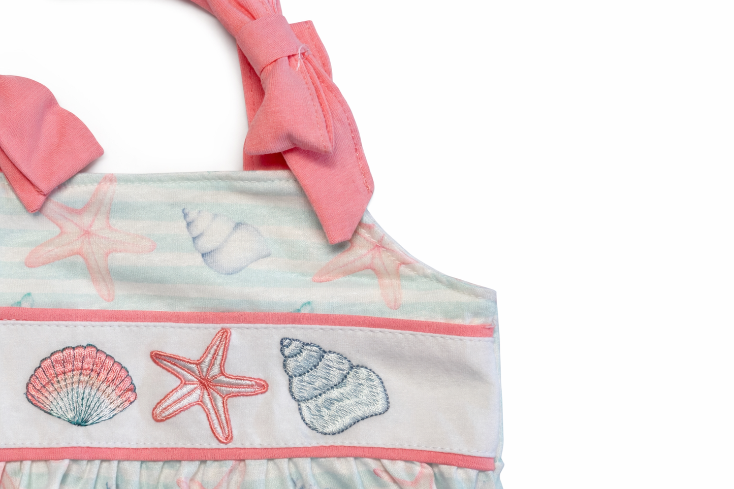 Pink shell starfish embroidery bow bubble