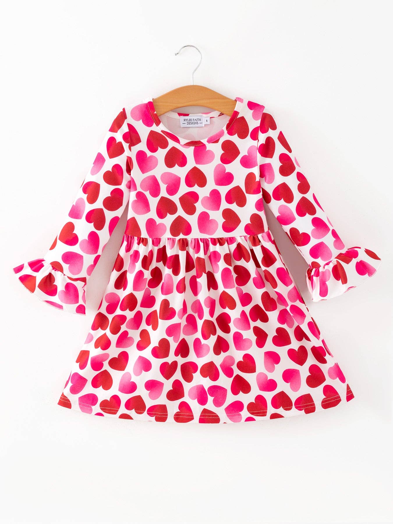 Girls Valentine Party Dress – Red Pink Ruffle Sleeve